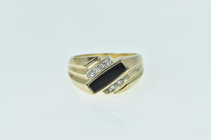 10K Squared Black Onyx Diamond Slanted Vintage Ring Yellow Gold