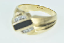 Load image into Gallery viewer, 10K Squared Black Onyx Diamond Slanted Vintage Ring Yellow Gold