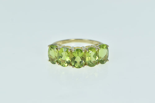 10K Five Stone Oval Peridot Vintage Statement Ring Yellow Gold