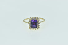 Load image into Gallery viewer, 14K Emerald Cut Amethyst Diamond Halo Ring Yellow Gold