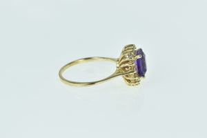 14K Emerald Cut Amethyst Diamond Halo Ring Yellow Gold