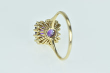 Load image into Gallery viewer, 14K Emerald Cut Amethyst Diamond Halo Ring Yellow Gold