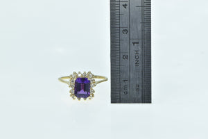 14K Emerald Cut Amethyst Diamond Halo Ring Yellow Gold