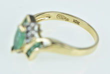 Load image into Gallery viewer, 10K Marquise Emerald Vintage Diamond Bypass Ring Yellow Gold