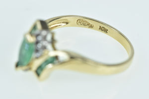 10K Marquise Emerald Vintage Diamond Bypass Ring Yellow Gold