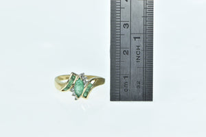 10K Marquise Emerald Vintage Diamond Bypass Ring Yellow Gold