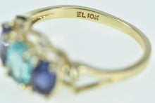 Load image into Gallery viewer, 10K Oval Amethyst Blue Topaz Vintage Three Stone Ring Yellow Gold