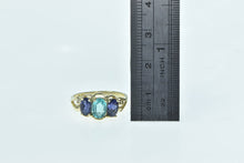 Load image into Gallery viewer, 10K Oval Amethyst Blue Topaz Vintage Three Stone Ring Yellow Gold