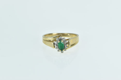 10K Marquise Emerald Diamond Vintage Bypass Ring Yellow Gold