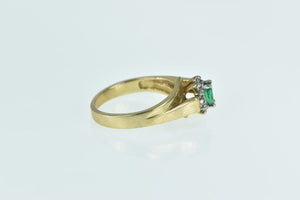 10K Marquise Emerald Diamond Vintage Bypass Ring Yellow Gold