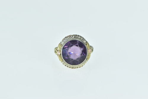 10K Art Deco Ornate Amethyst Filigree Floral Ring White Gold