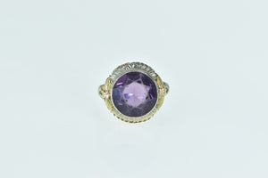 10K Art Deco Ornate Amethyst Filigree Floral Ring White Gold