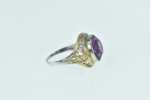 10K Art Deco Ornate Amethyst Filigree Floral Ring White Gold