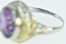 Load image into Gallery viewer, 10K Art Deco Ornate Amethyst Filigree Floral Ring White Gold