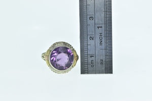 10K Art Deco Ornate Amethyst Filigree Floral Ring White Gold