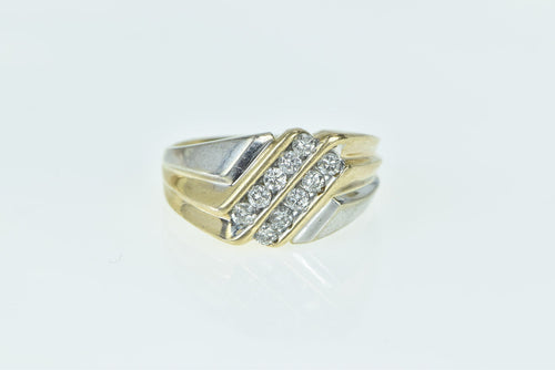 10K 0.50 Ctw Two Tone Diamond Striped Men's Ring Yellow Gold