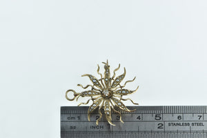 14K Victorian Seed Pearl Diamond Flower Sun Pendant/Pin Yellow Gold