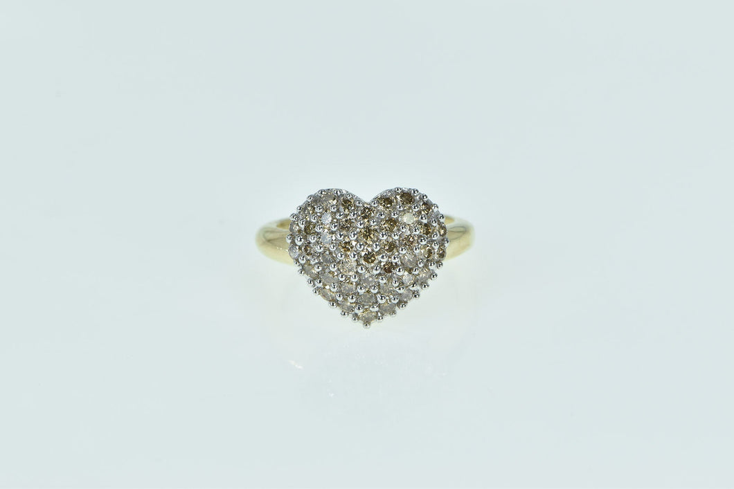 14K 1.38 Ctw Diamond Pave Domed Heart Love Ring Yellow Gold