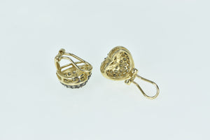 14K 1.00 Ctw Pave Diamond Domed Heart Clip Earrings Yellow Gold