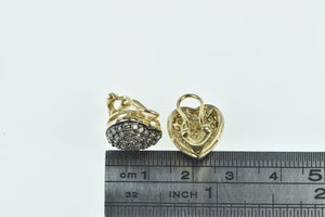 14K 1.00 Ctw Pave Diamond Domed Heart Clip Earrings Yellow Gold