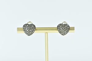 14K 1.00 Ctw Pave Diamond Domed Heart Clip Earrings Yellow Gold