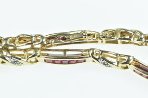 10K Vintage Diamond Syn. Ruby Princess Tennis Bracelet 6.75" Yellow Gold