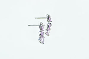 10K Heart Pink Topaz Diamond Drop Statement Earrings White Gold