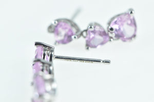 10K Heart Pink Topaz Diamond Drop Statement Earrings White Gold