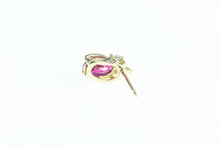 Load image into Gallery viewer, 10K Single Oval Syn. Ruby Diamond Accent Stud Earring Yellow Gold