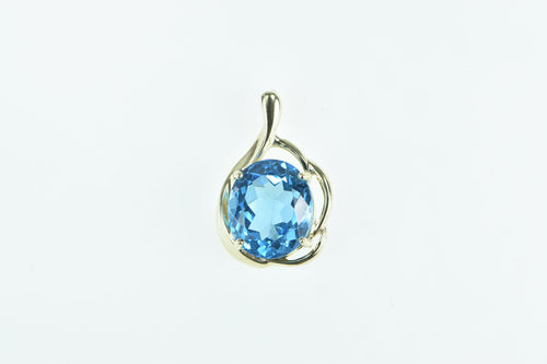 10K Oval Blue Topaz Swirl Vintage Statement Pendant Yellow Gold