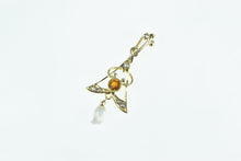 Load image into Gallery viewer, 10K Victorian Citrine Pearl Dangle Ornate Drop Pendant Yellow Gold