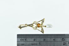 Load image into Gallery viewer, 10K Victorian Citrine Pearl Dangle Ornate Drop Pendant Yellow Gold