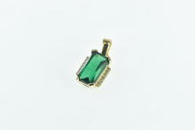 Load image into Gallery viewer, 10K Faceted Syn. Emerald Diamond Statement Pendant Yellow Gold
