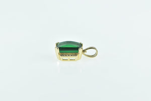 10K Faceted Syn. Emerald Diamond Statement Pendant Yellow Gold