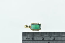 Load image into Gallery viewer, 10K Faceted Syn. Emerald Diamond Statement Pendant Yellow Gold