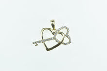 Load image into Gallery viewer, 10K Vintage Diamond Heart Skeleton Key Love Pendant Yellow Gold