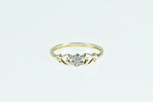 10K Diamond Inset Flower Vintage Promise Ring Yellow Gold