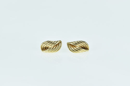 14K Vintage Twist Loop Curved Macaroni Stud Earrings Yellow Gold