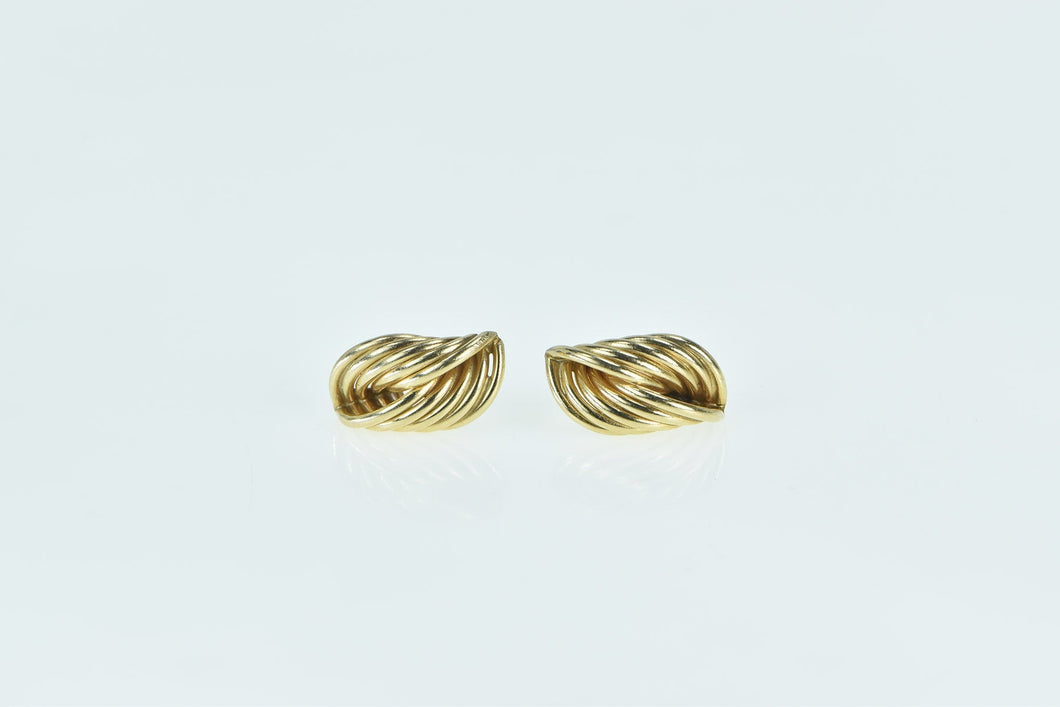 14K Vintage Twist Loop Curved Macaroni Stud Earrings Yellow Gold