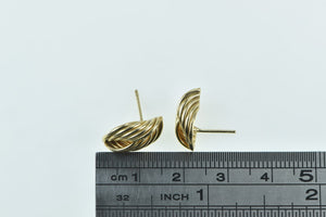 14K Vintage Twist Loop Curved Macaroni Stud Earrings Yellow Gold