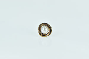 14K Single Pearl Twist Trim Vintage Stud Earrings Yellow Gold