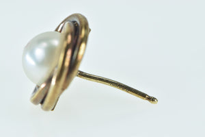 14K Single Pearl Twist Trim Vintage Stud Earrings Yellow Gold