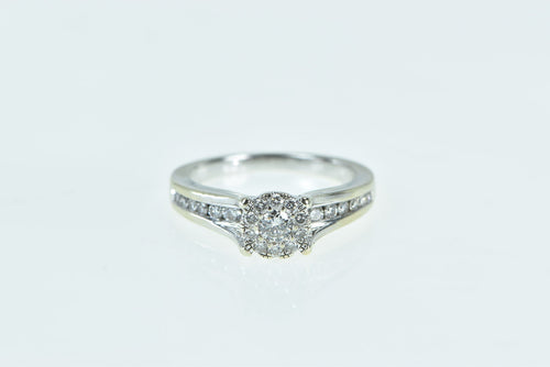 14K 0.60 Ctw Diamond Round Cluster Engagement Ring White Gold