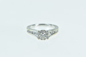 14K 0.60 Ctw Diamond Round Cluster Engagement Ring White Gold