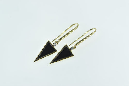 14K Triangle Black Onyx Diamond Vintage Dangle Earrings Yellow Gold