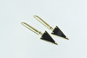 14K Triangle Black Onyx Diamond Vintage Dangle Earrings Yellow Gold