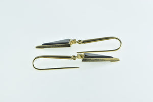 14K Triangle Black Onyx Diamond Vintage Dangle Earrings Yellow Gold