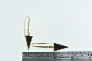 14K Triangle Black Onyx Diamond Vintage Dangle Earrings Yellow Gold