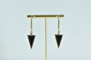 14K Triangle Black Onyx Diamond Vintage Dangle Earrings Yellow Gold