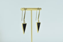 Load image into Gallery viewer, 14K Triangle Black Onyx Diamond Vintage Dangle Earrings Yellow Gold